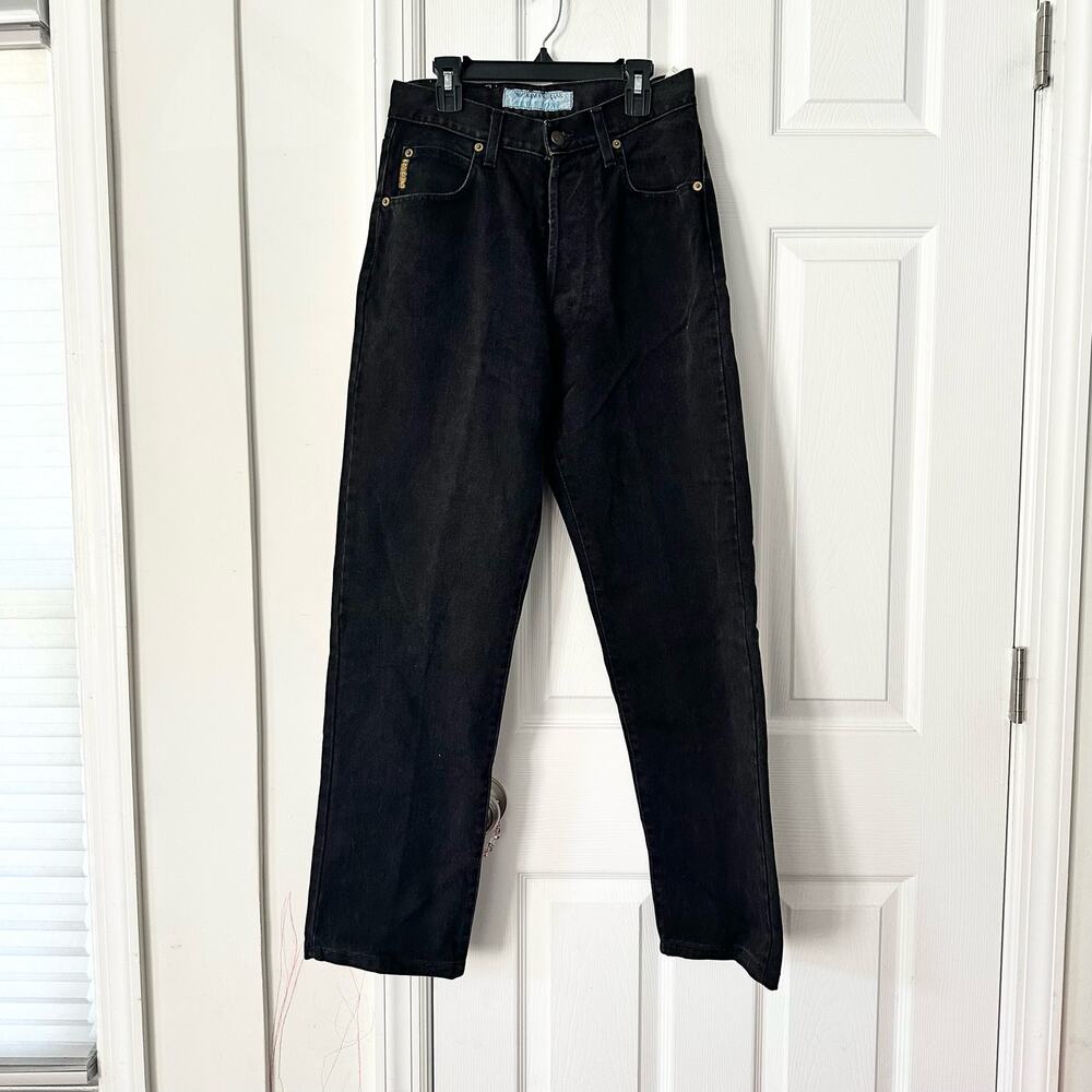 Armani Jeans Vtg Eco Stone Button Fly Black Wash Stiff High Rise Denim Jeans 30